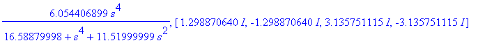 G_a, Phi_a, zeros_a := (16.58879999+6.136435684*s^4+18.24562933*s^3+29.00242158*s^2+24.08370386*s)/(16.58879998+s^4+11.51999999*s^2), 6.054406899*s^4/(16.58879998+s^4+11.51999999*s^2), vector([1.298870...