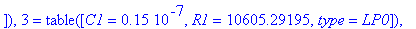 TABLE([1 = TABLE([R3 = 10605.29195, C1 = .15e-7, R1 = 8703.793662, ft = infinity, R = 10605.29195, A0 = infinity, type = LP2, R2 = 6554.430888]), 2 = TABLE([R3 = 0, C1 = .15e-7, R12 = 191411.0279, R11 ...