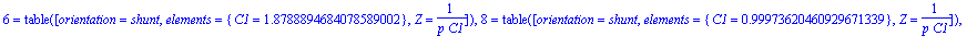 TABLE([1 = TABLE([orientation = direct, elements = {L1 = .34720474015613093522}, Z = p*L1]), 2 = TABLE([orientation = shunt, elements = {C1 = .99973620460934095784}, Z = 1/(p*C1)]), 3 = TABLE([orientat...